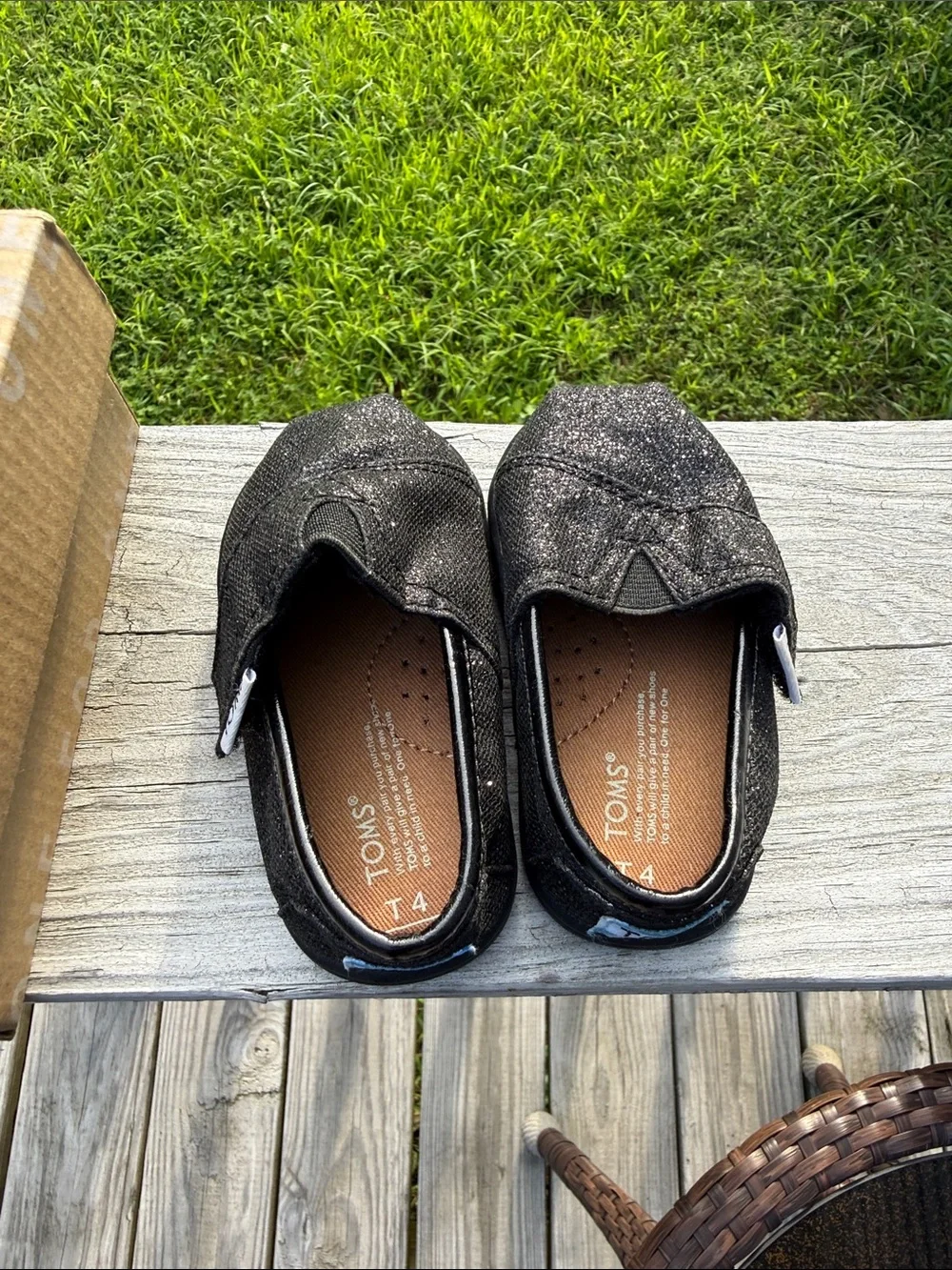 Toms Kids Black Glimmer Slip-On Classics